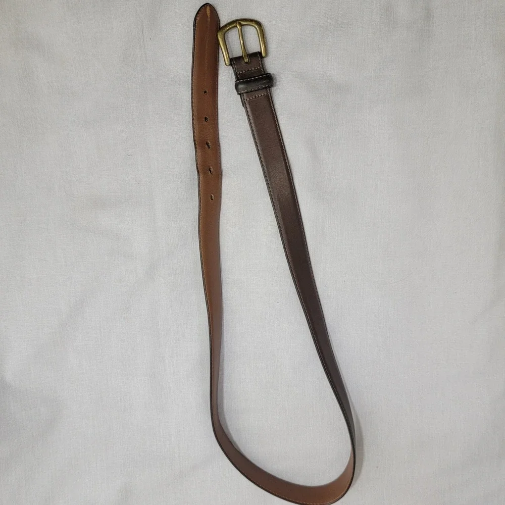 L.L. Bean Mens Brown Leather Belt Solid Brass‎ Buckle Size 36 Made in USA